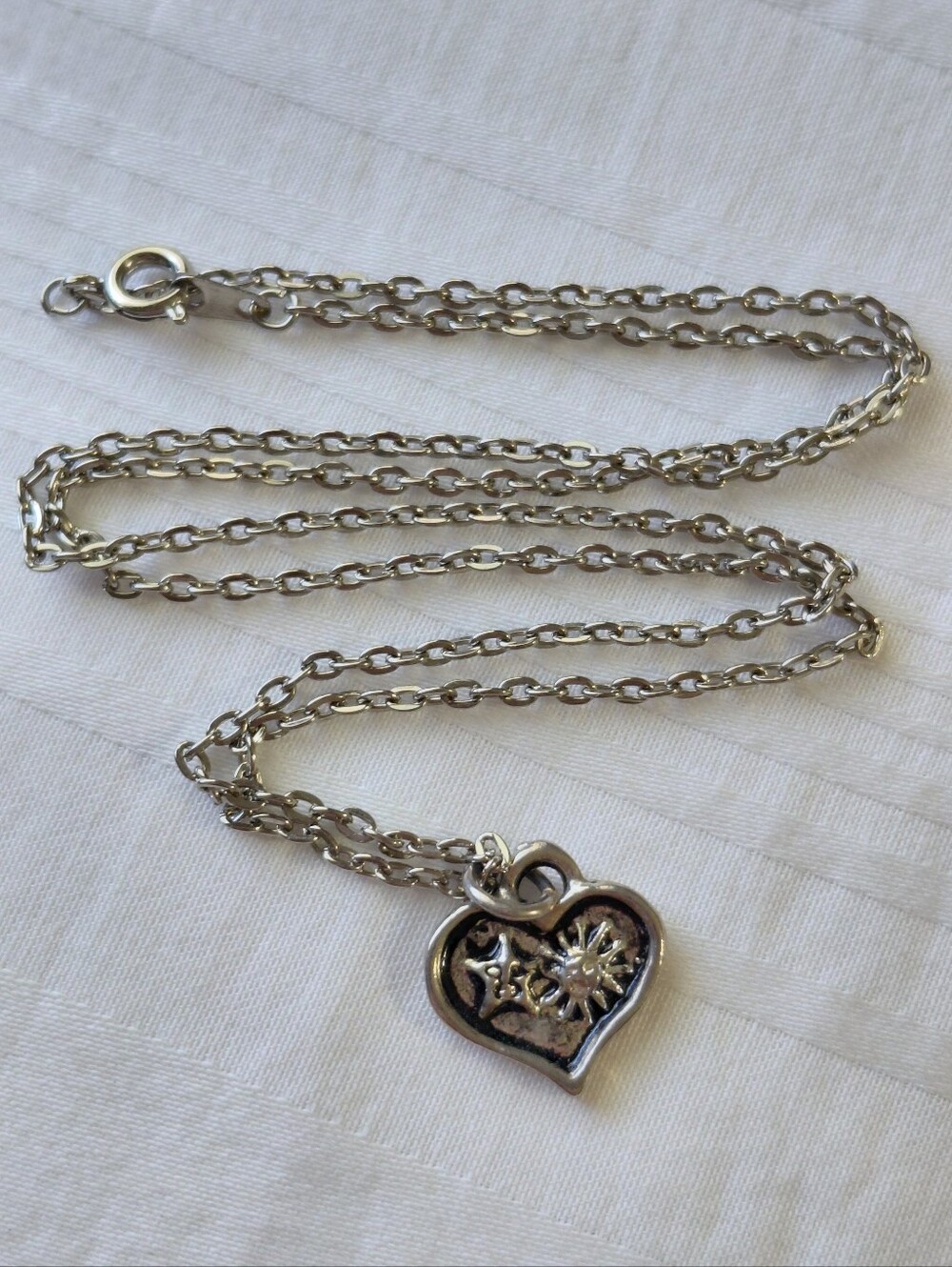 Silver Heart Carved Star Sun Necklace